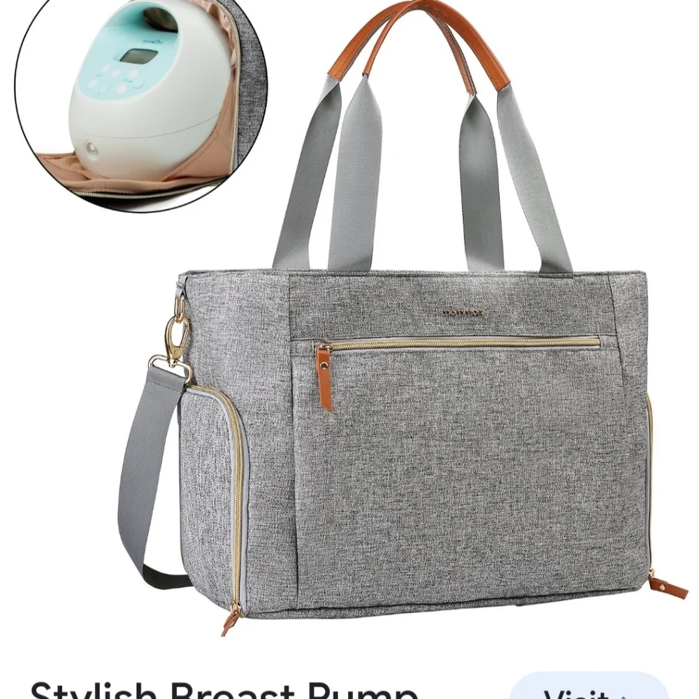 mommore Gray Breast Pump Diapaer Bag With Changing Mat